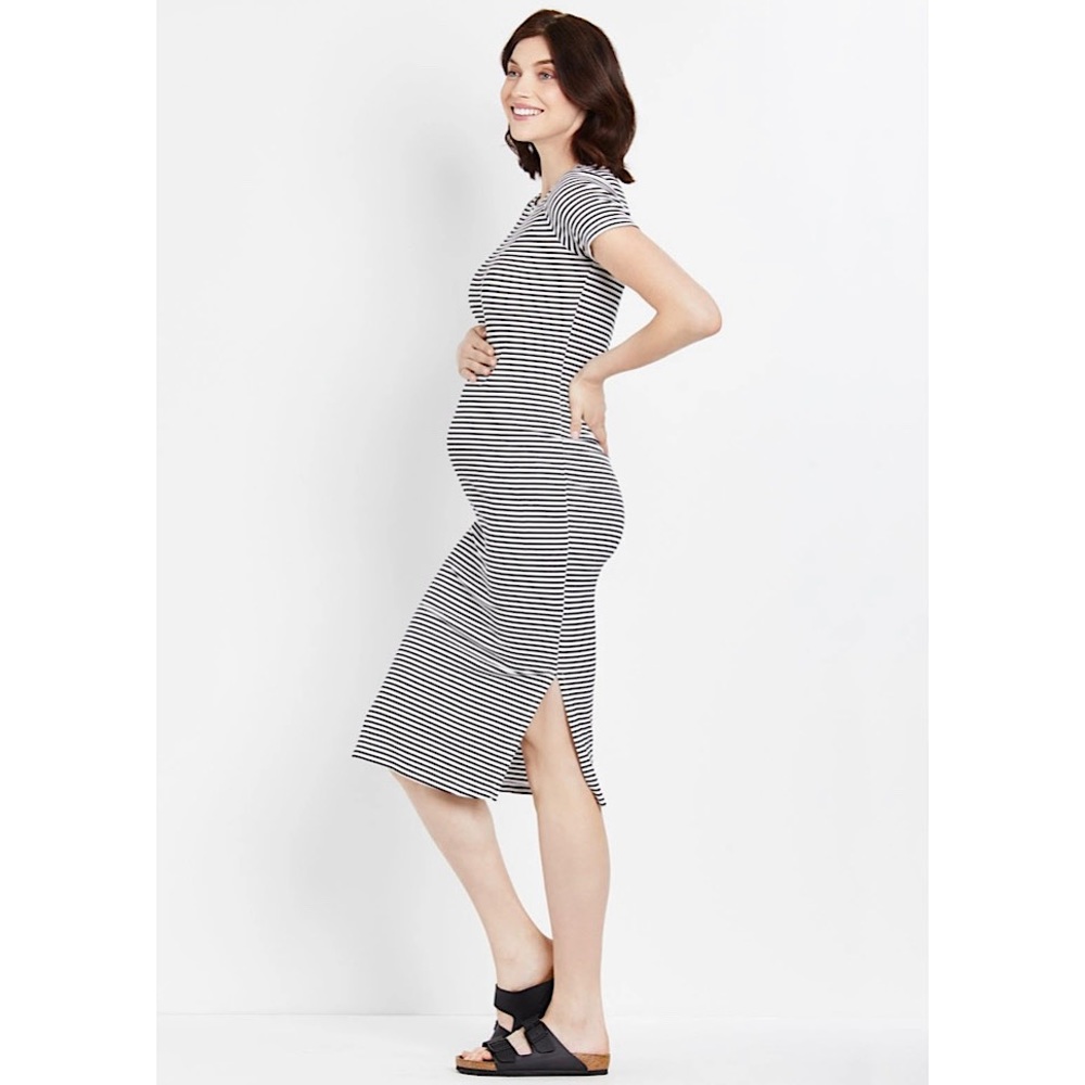 Motherhood Maternity | Striped rib knit short sleeve midi dress, size XL